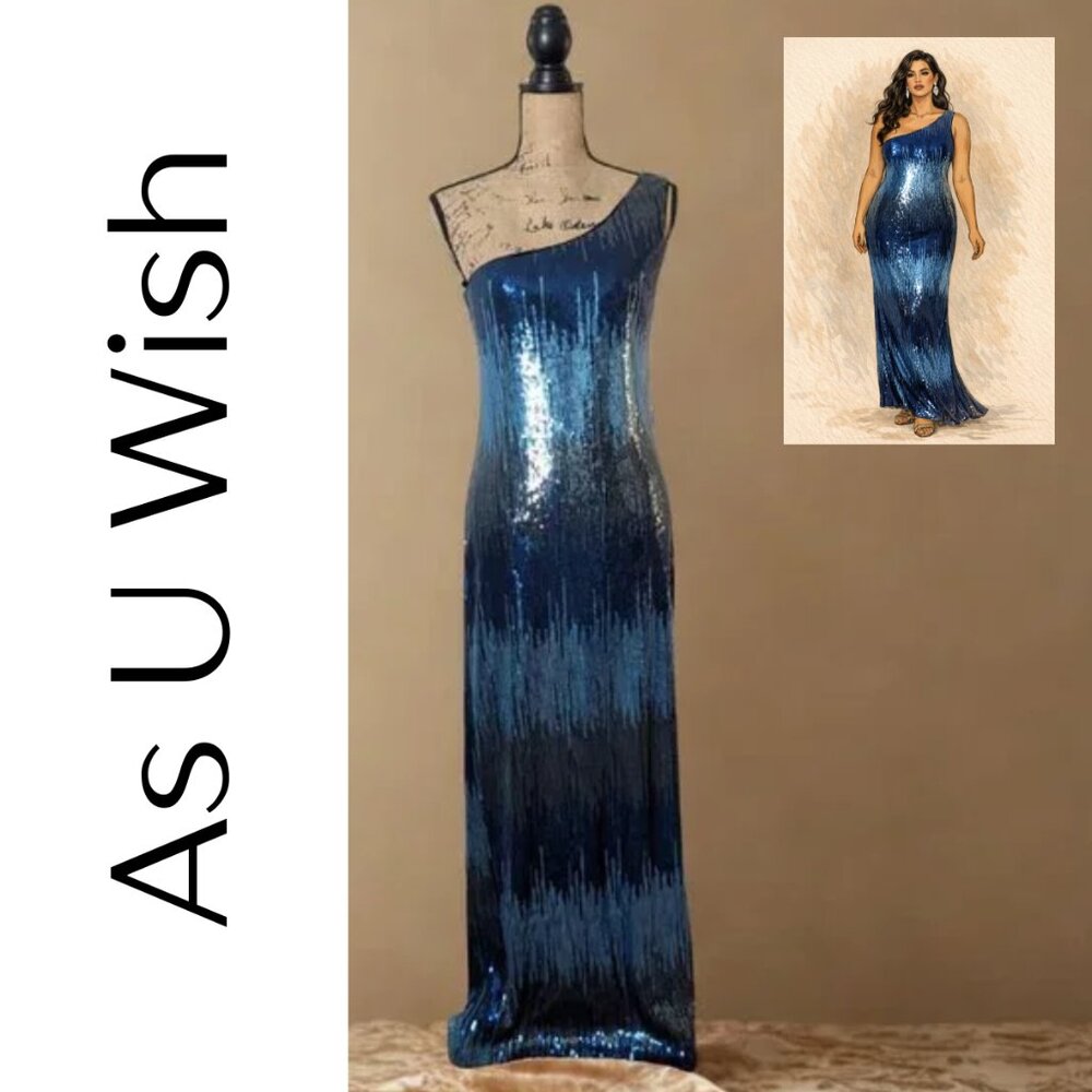 AS U Wish One-Shoulder Ombré Sequin Evening Gown | Size L